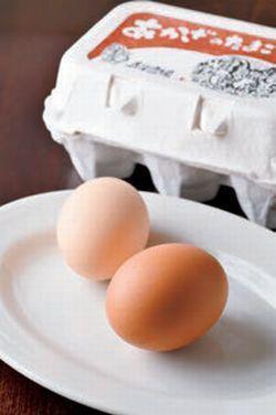 ヒナから育てた純国産鶏が生む卵を使う。黄身に甘みがあるさくら（左奥）はパスタと和えて、もみじ（右手前）はトッピングに
