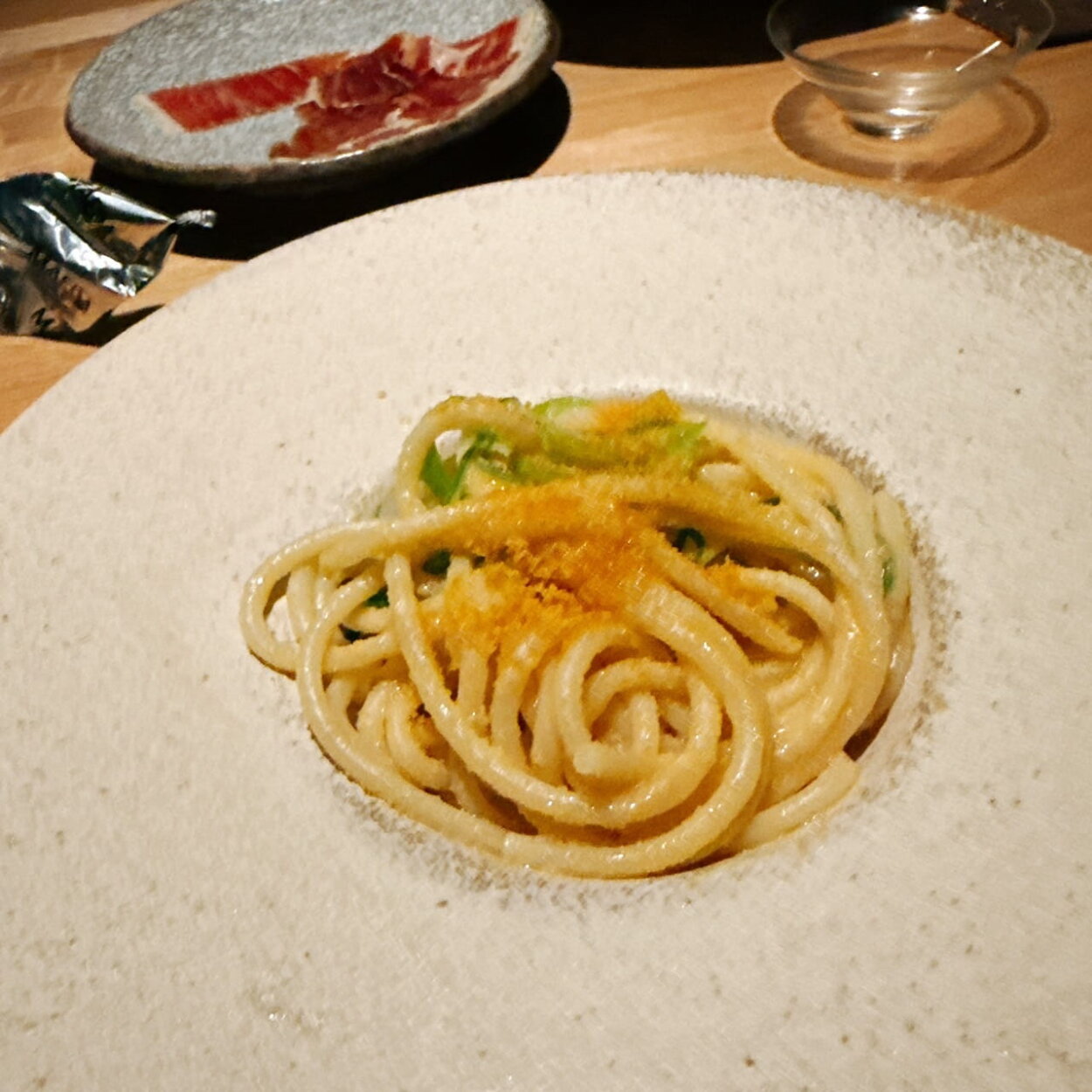 〆のパスタはりーさの希望。よく食べる友でうれしい